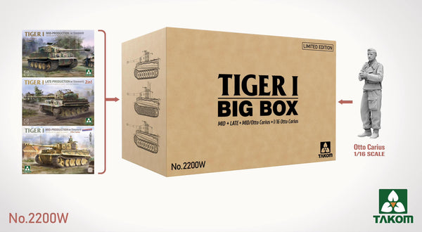 Takom 2200W 1/35 TIGER I BIG BOX 3 Kits & 1:16 Otto Carius Figure