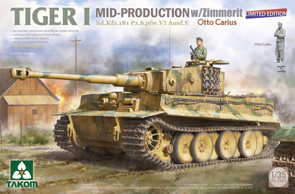 Takom 2200 1/35 Tiger I Mid Production w/zimmerit Sd.Kfz. 181 Pz.Kpfw. VI Ausf. E Otto Carius