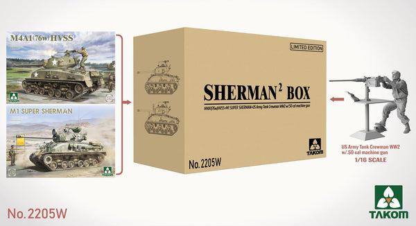 Takom 2205W 1/35 Sherman Box M4A1(76w)HVSS+M1 Super Sherman+US Army Tank Crewman