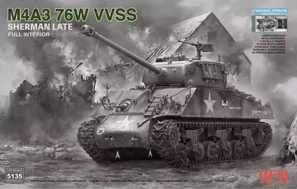 Rye Field Model RM-5135 1/35 M4A3 Sherman 76W VVSS Late w/Interior Standard Version