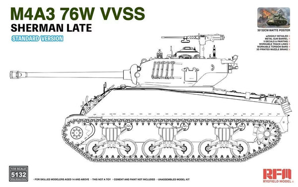 Rye Field Model RM-5132 1/35 M4A3 Sherman 76W VVSS Late Standard Version
