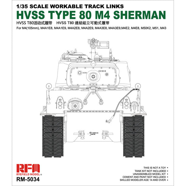 Rye Field Model RM-5034 1/35 HVSS Type 80 track - M4 Sherman workable links